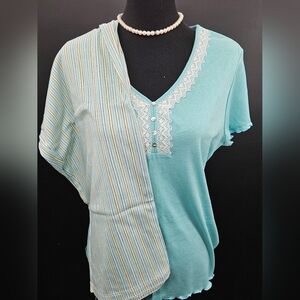 Villager by Liz Claiborne sz M & L Blue Short Sleeve PJ Pajama Sleepwear SET